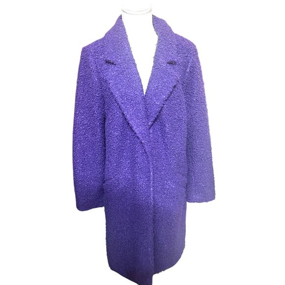 Alfani Purple Boucle Coat Womens Size M long overcoat pockets furry - Picture 1 of 7